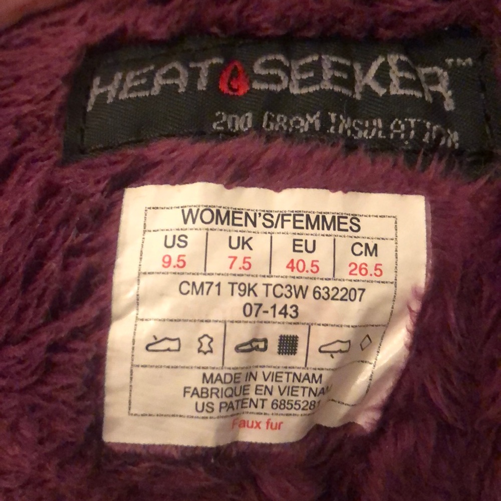 North face brown snow boot with purple interior